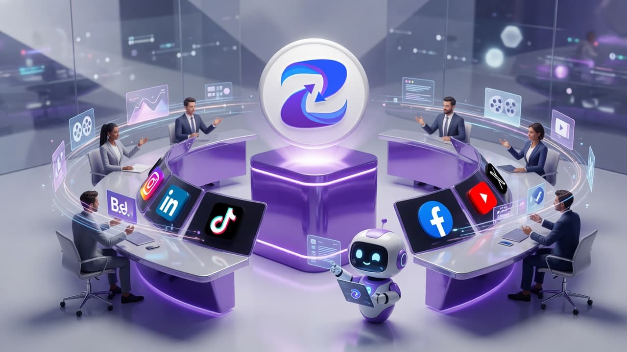 Team collaborating on social media content creation using ZunoSync